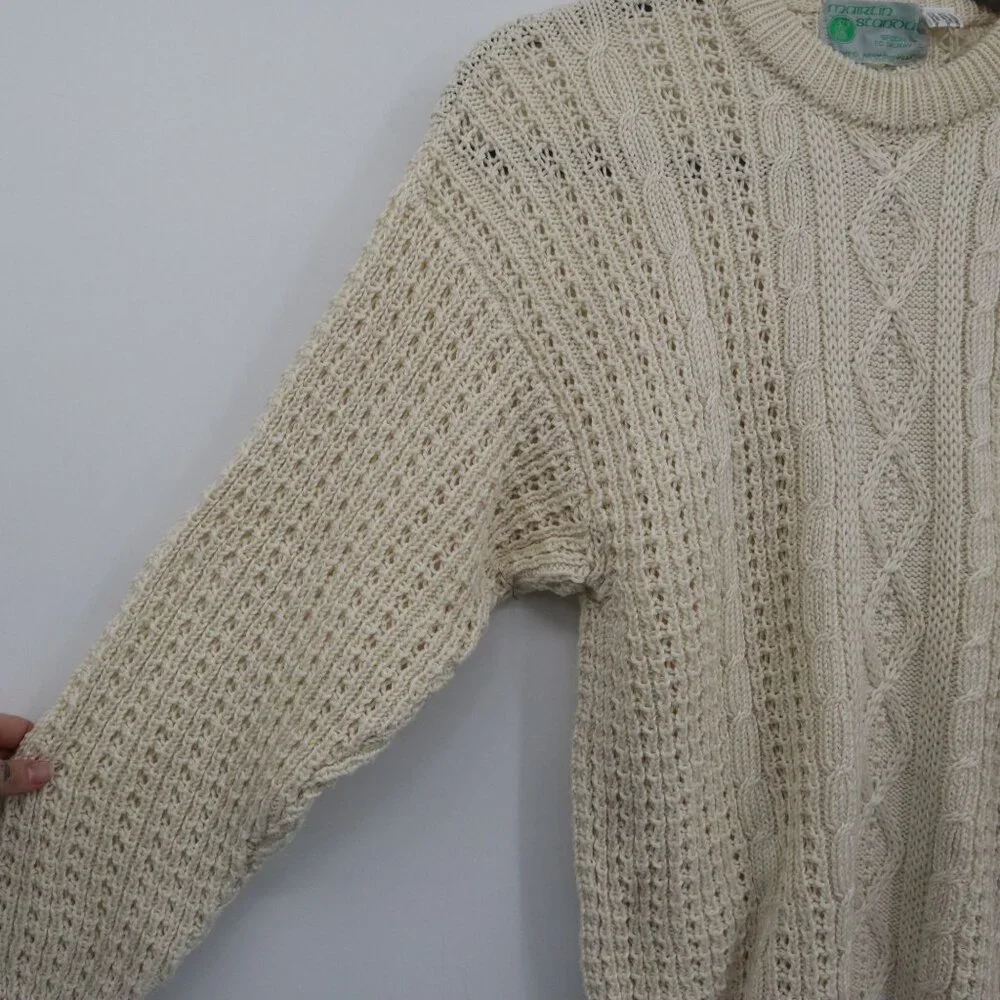 Mairtin Standun Cable Knit Sweater Unisex L Cream Fisherman Scandinavian Rustic‎
